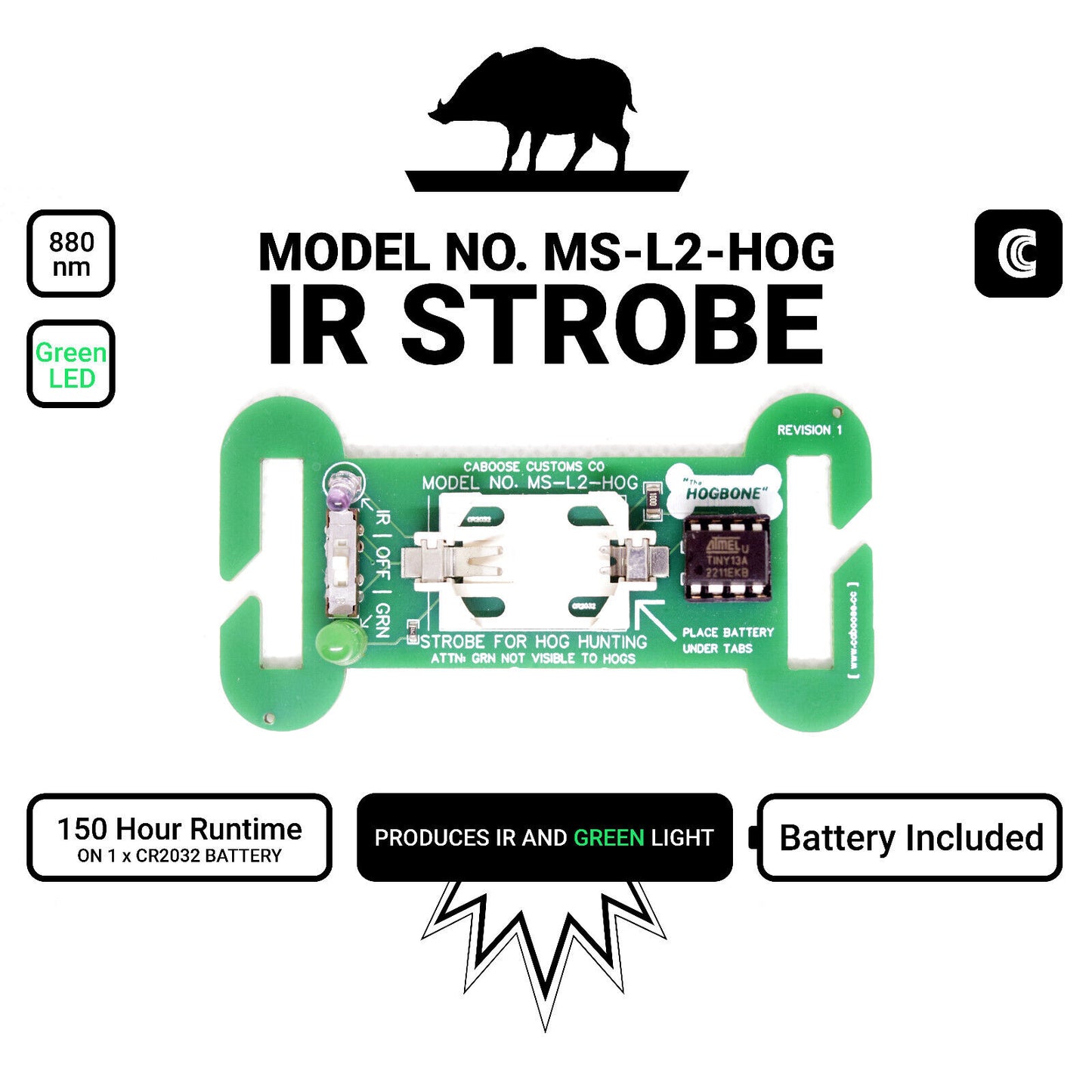 MS-L2-HOG 880nm IR &Green Strobe Marker Distress Device Night Vision Beacon